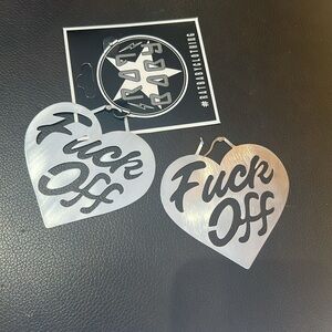 Heart Shaped Silver F*k off huge Earrings nwt